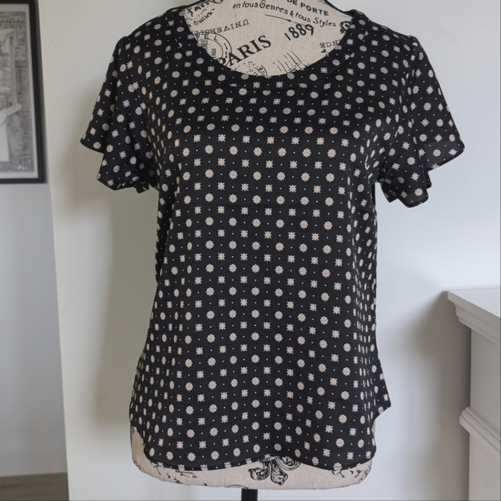 BANANA REPUBLIC | Women's Black/Tan Floral Pattern Ruffle Sleeved Blouse